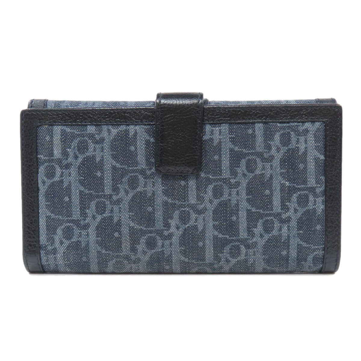 Christian Dior Long Wallet Purse denim Navy Trotter Pattern Women