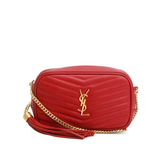 Saint Laurent Red Quilted Calfskin Matelasse Leather Mini Lou Camera Bag
