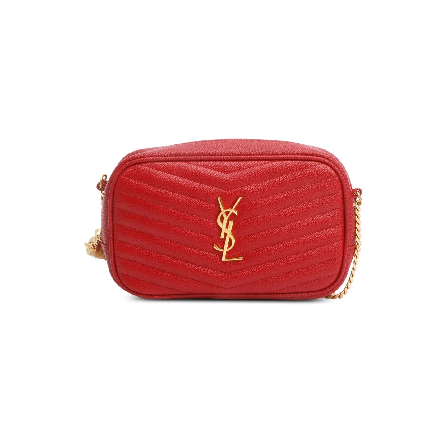 Saint Laurent Red Quilted Calfskin Matelasse Leather Mini Lou Camera Bag