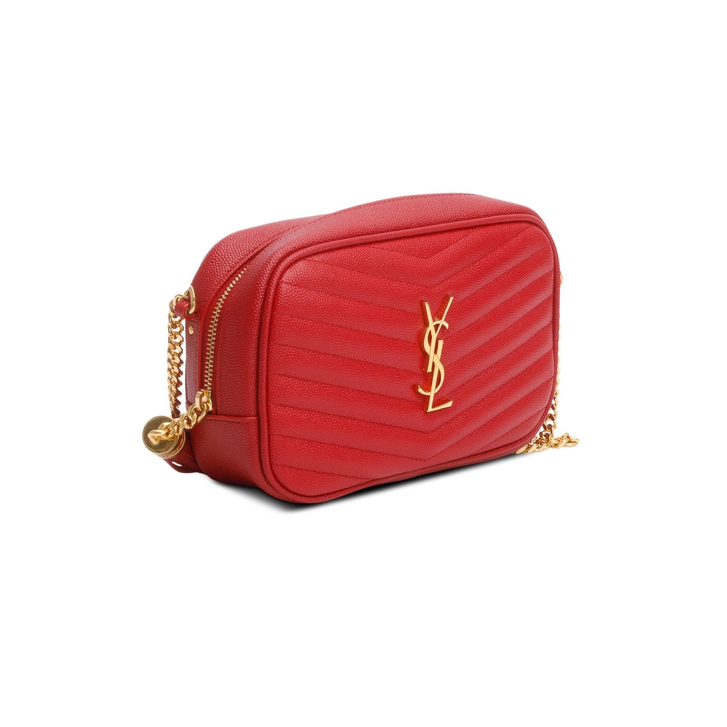 Saint Laurent Red Quilted Calfskin Matelasse Leather Mini Lou Camera Bag
