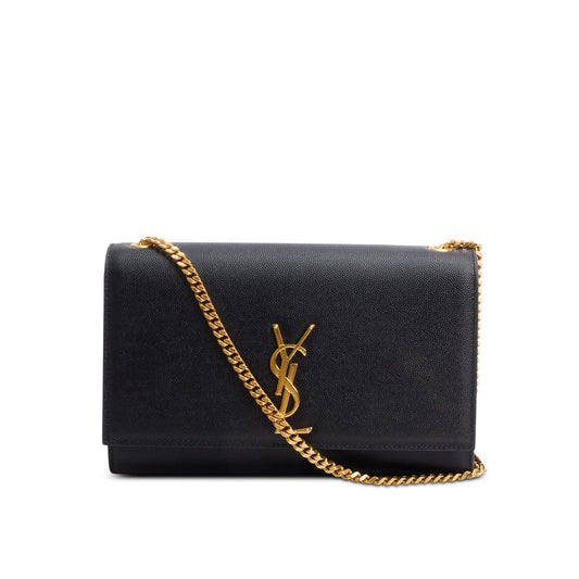 Saint Laurent Black Grain De Poudre Medium Kate Bag