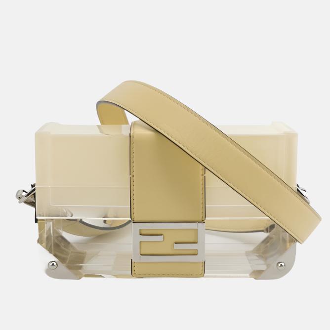 Fendi Baguette Mini Box Yellow/Clear Acrylic Plexiglass and Leather Crossbody Bag