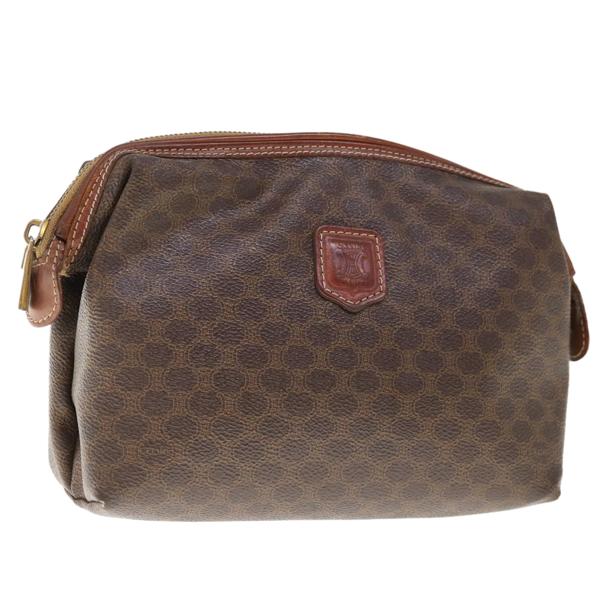 Luxury CELINE Macadam Canvas Pouch PVC Leather Brown  65907