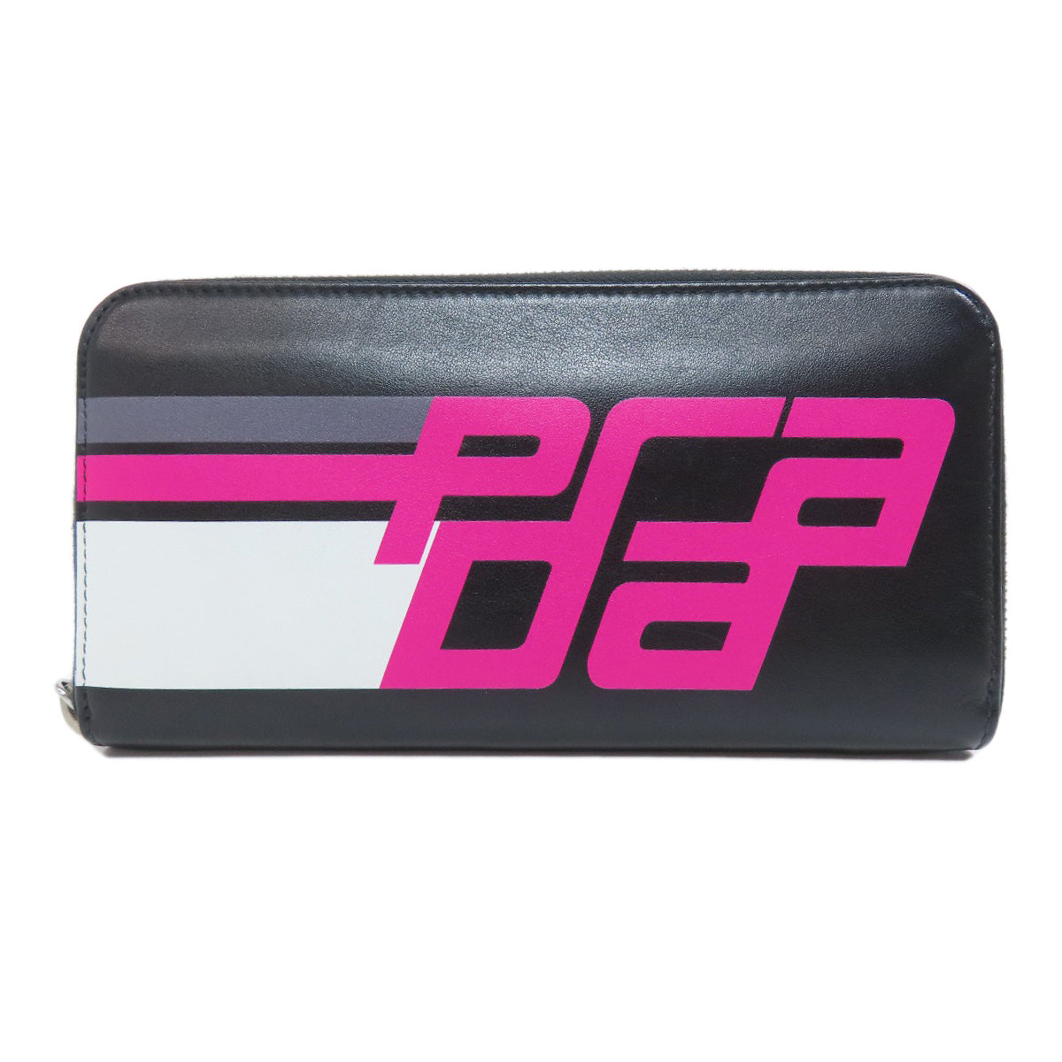 PRADA Long Wallet Purse leather black Zip Around