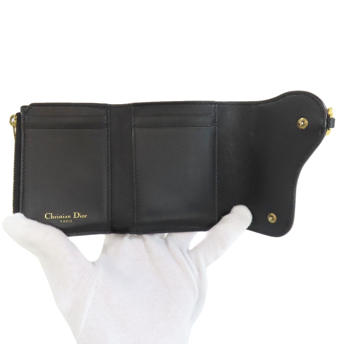 Christian Dior Bifold Wallet Calfskin black saddle lotus wallet Women