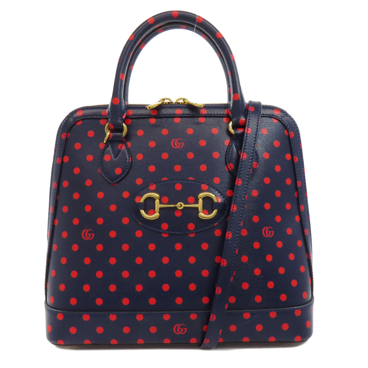 GUCCI Handbag 620850 leather Navy Horsebit Dot Pattern 2WAY Women