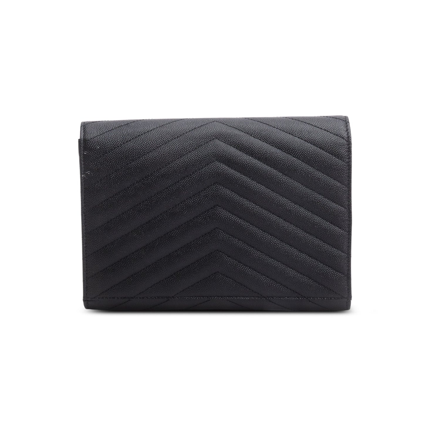 Saint Laurent 2023 Black Grain De Poudre Matelasse Chevron Cassandre Flap Clutch