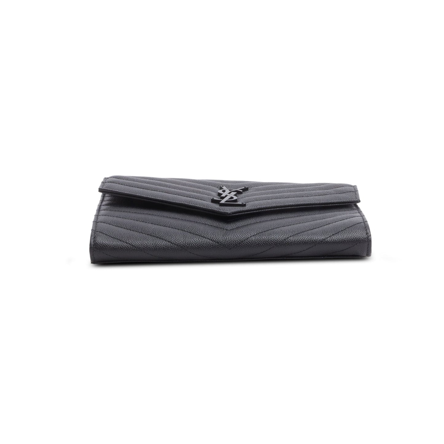 Saint Laurent 2023 Black Grain De Poudre Matelasse Chevron Cassandre Flap Clutch