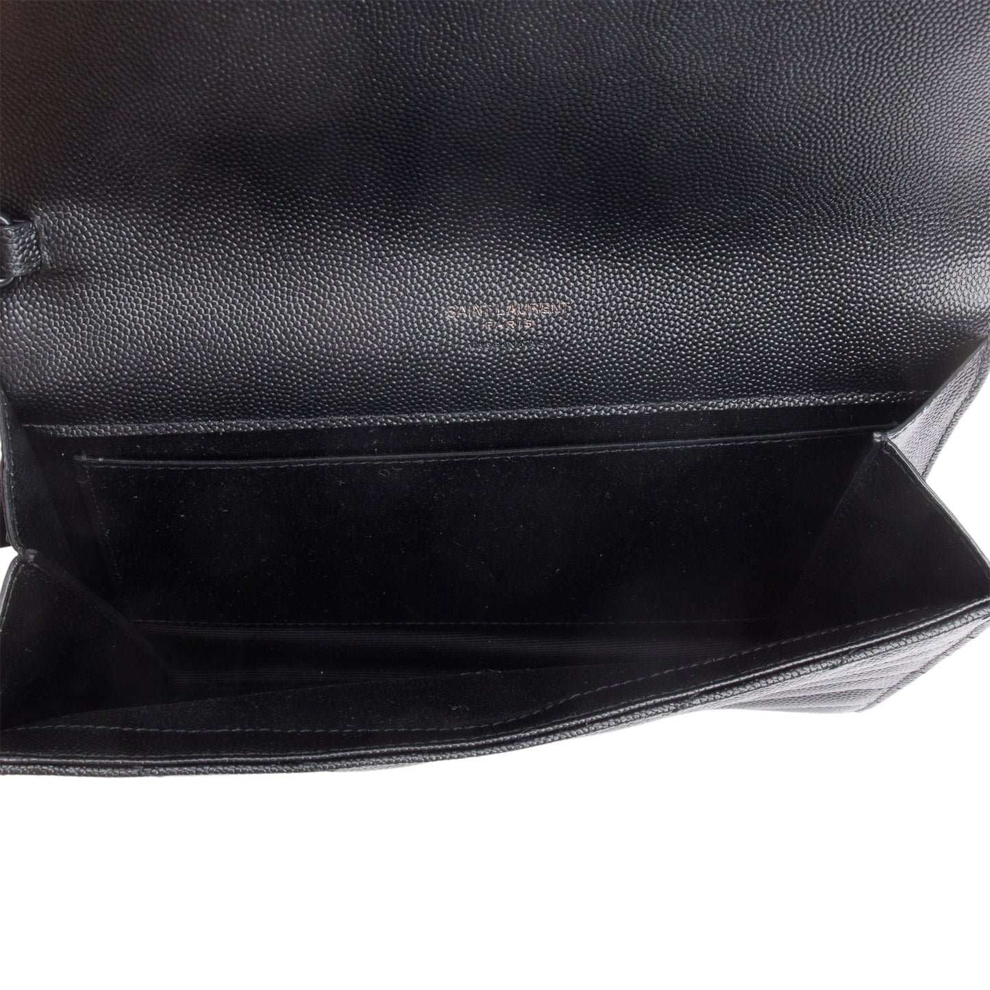Saint Laurent 2023 Black Grain De Poudre Matelasse Chevron Cassandre Flap Clutch