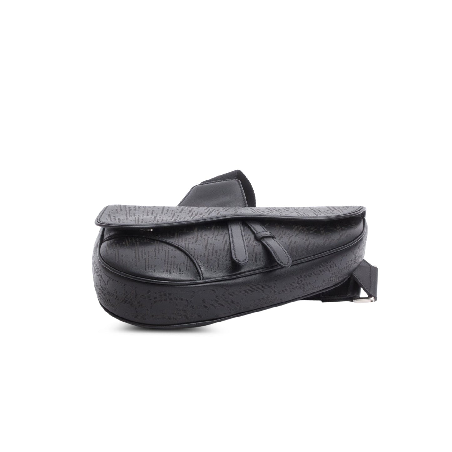 Christian Dior 2021 Black Oblique Galaxy Perforated Leather Saddle Bag