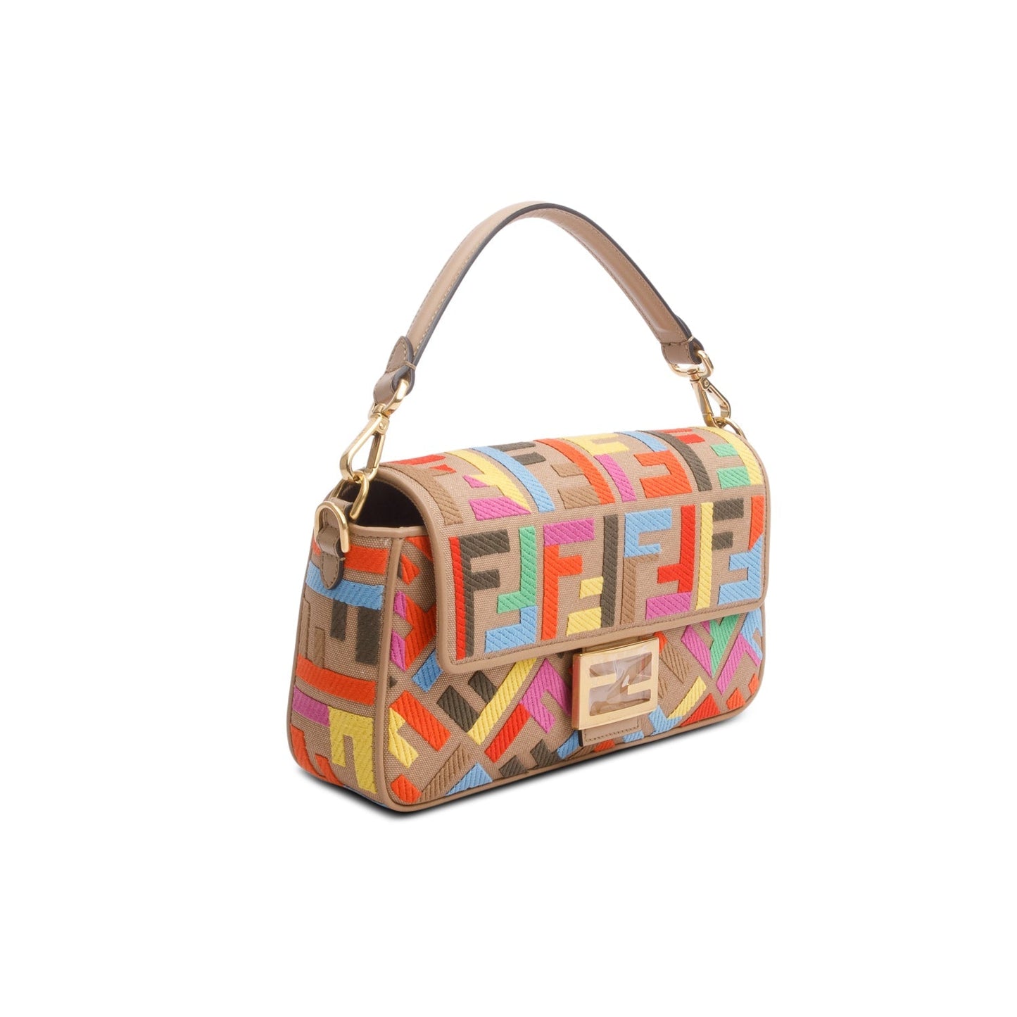 Fendi Multicolor Canvas Vitello King FF Embroidered Baguette