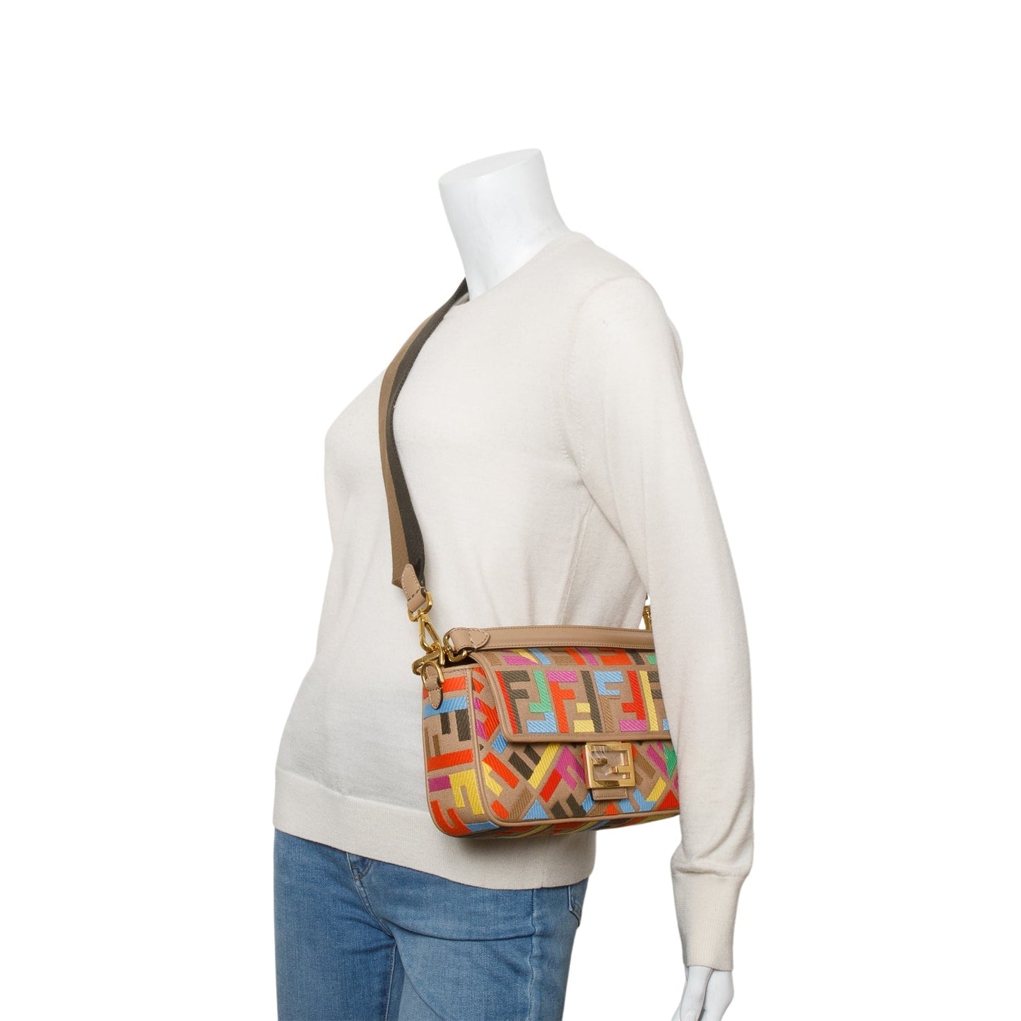 Fendi Multicolor Canvas Vitello King FF Embroidered Baguette