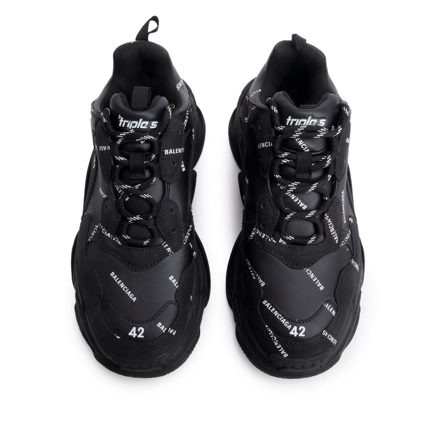 Balenciaga Black Allover Logo Triple S Sneaker, Men's Size 42
