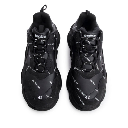 Balenciaga Black Allover Logo Triple S Sneaker, Men's Size 42