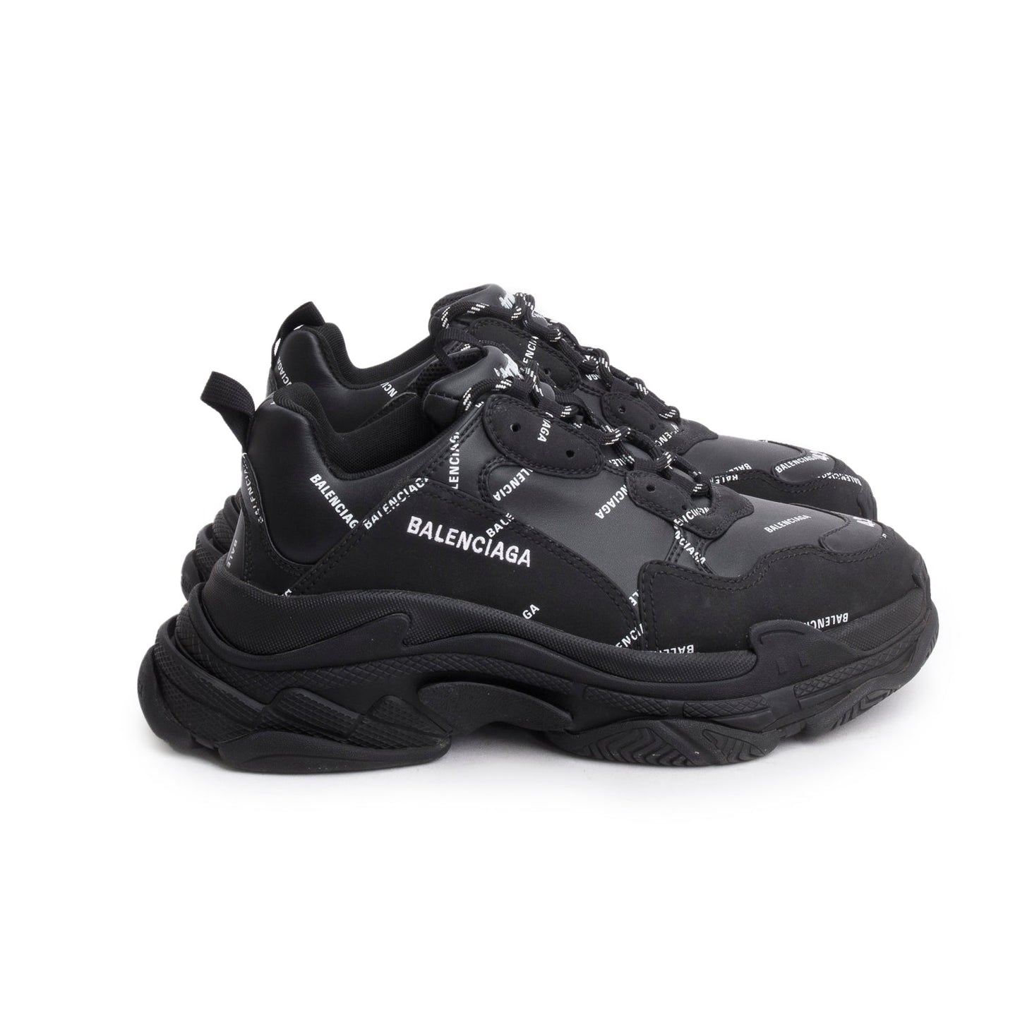 Balenciaga Black Allover Logo Triple S Sneaker, Men's Size 42