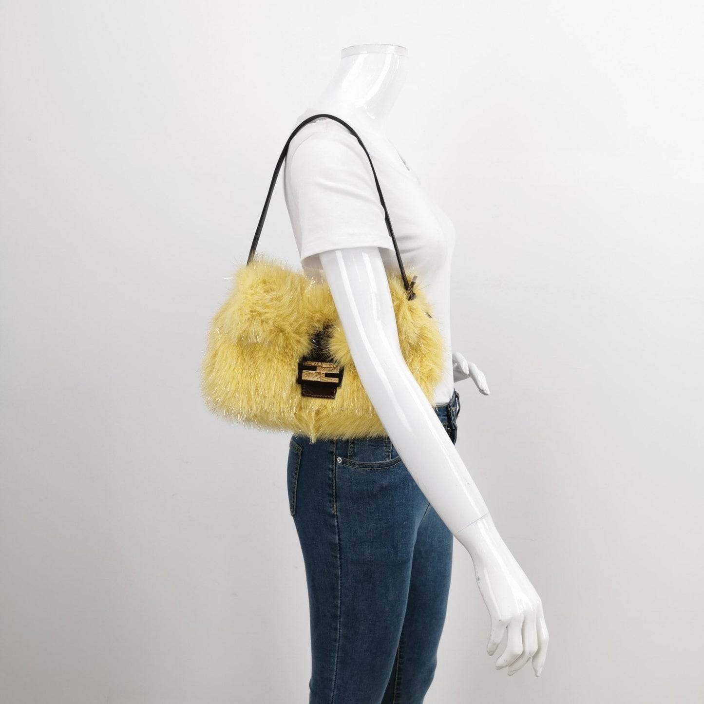 Fendi Baguette Yellow Furry Shoulder Bag