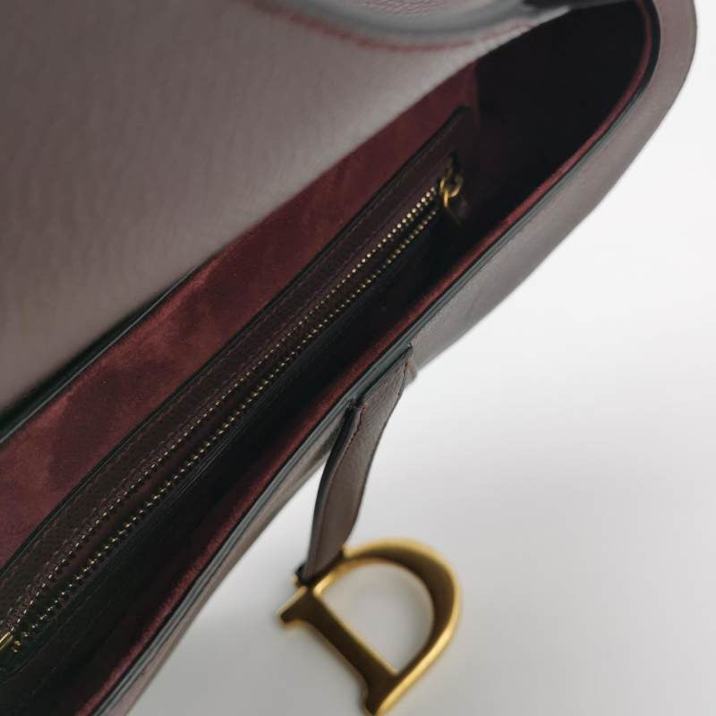 Dior Saddle Medium 2018 Burgundy Brown Grained Leather Handbag