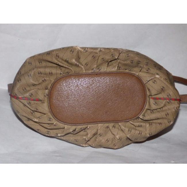 Gucci Vintage Camel Leather With Red Green Striped Accents Logo Link Print