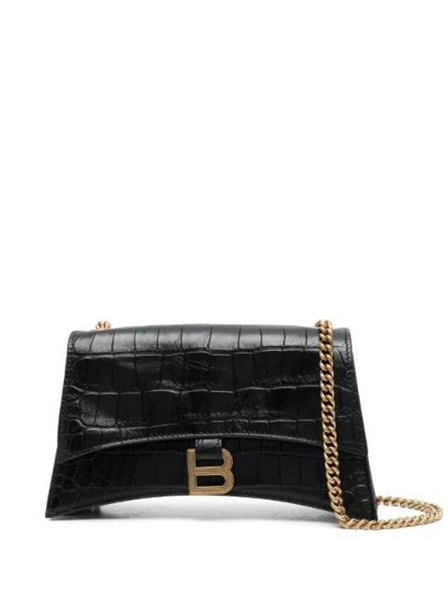 Luxury Balenciaga Trending 2026 Crush Crocodile Embossed Shoulder Bag Black