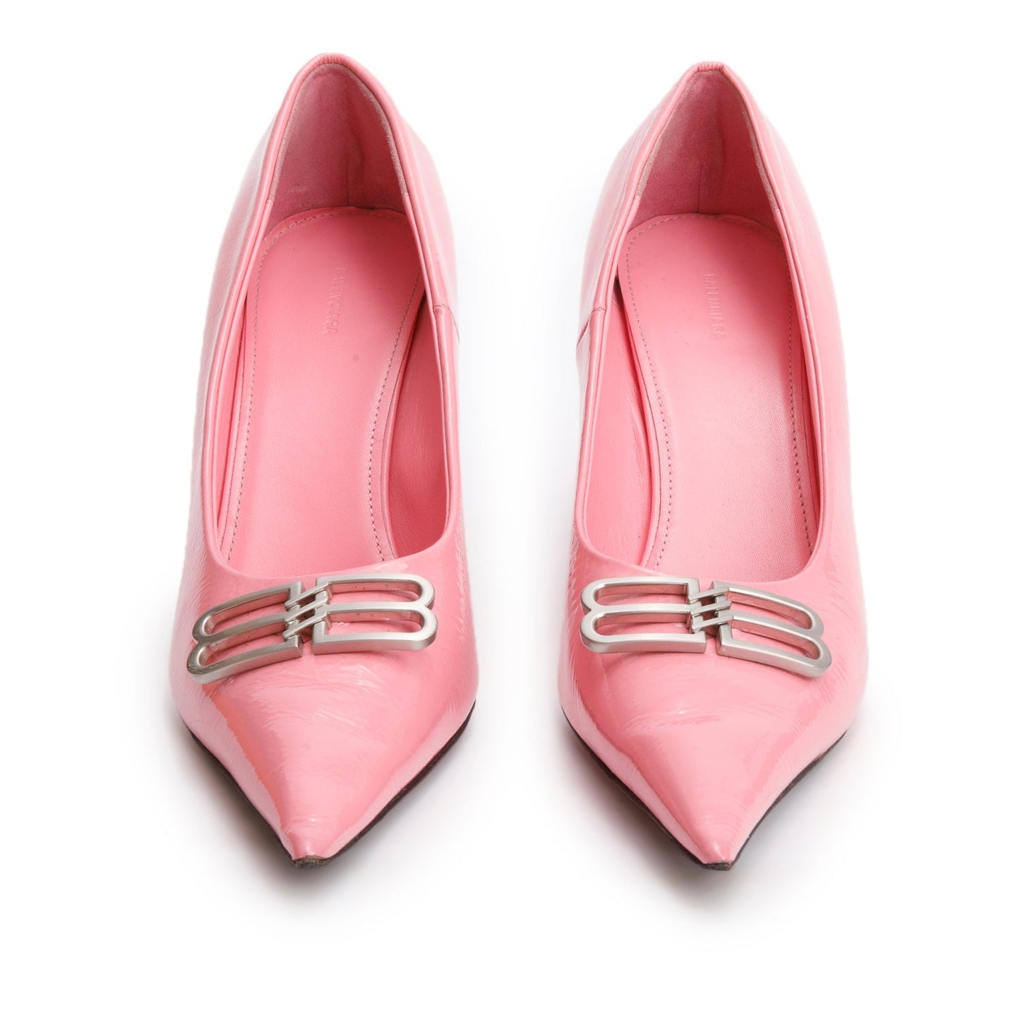 Balenciaga Pink Shiny Calfskin BB Square Knife 80mm Pumps, Size 40
