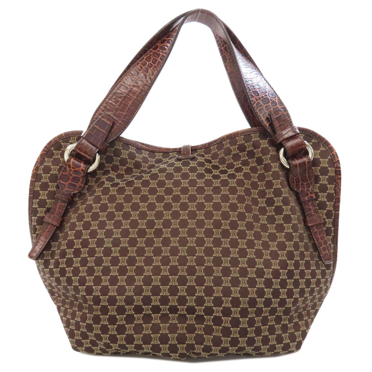 CELINE Tote Bag Nylon, Leather Brown Macadam Pattern Women