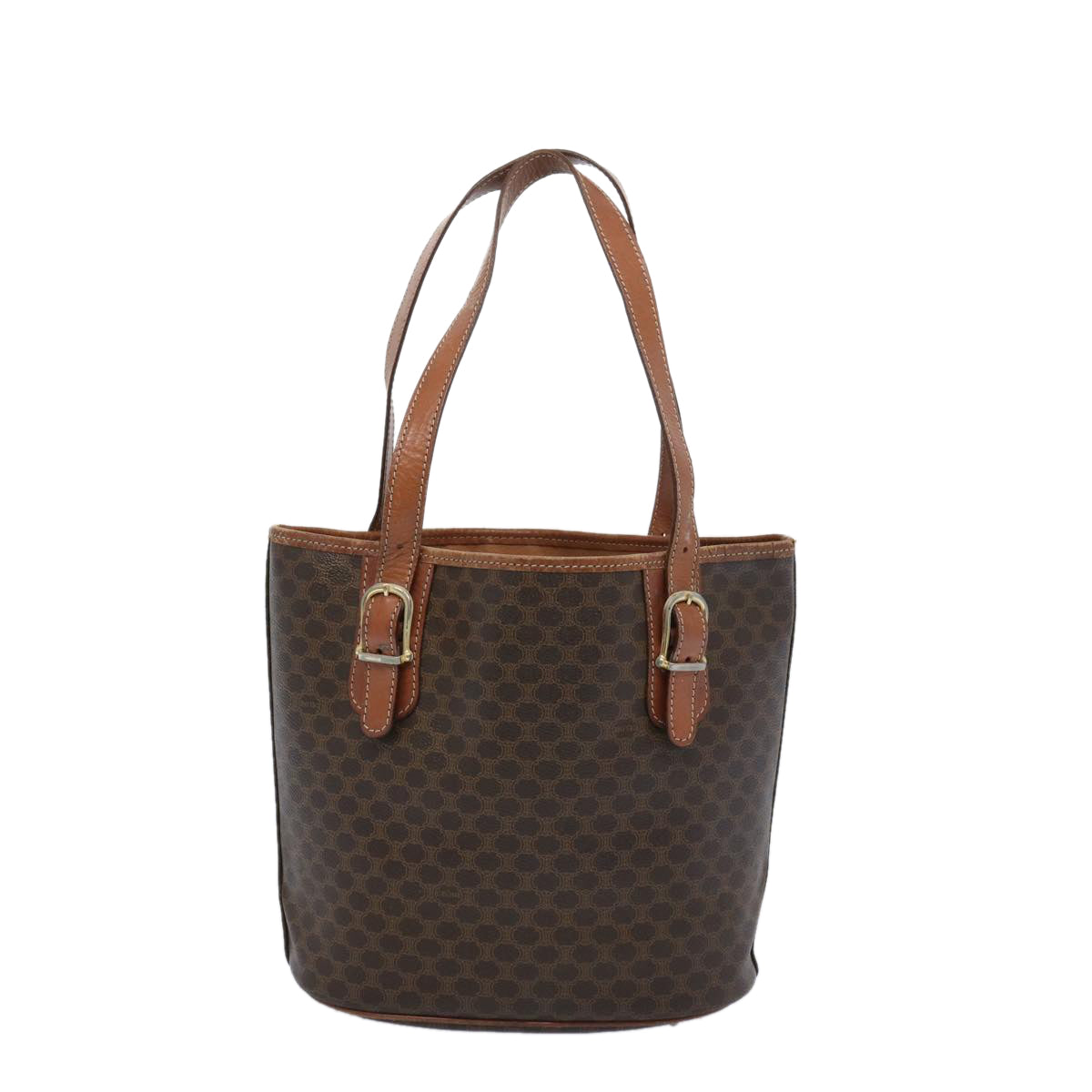 Luxury CELINE Macadam Canvas Shoulder Bag PVC Leather Brown  66029