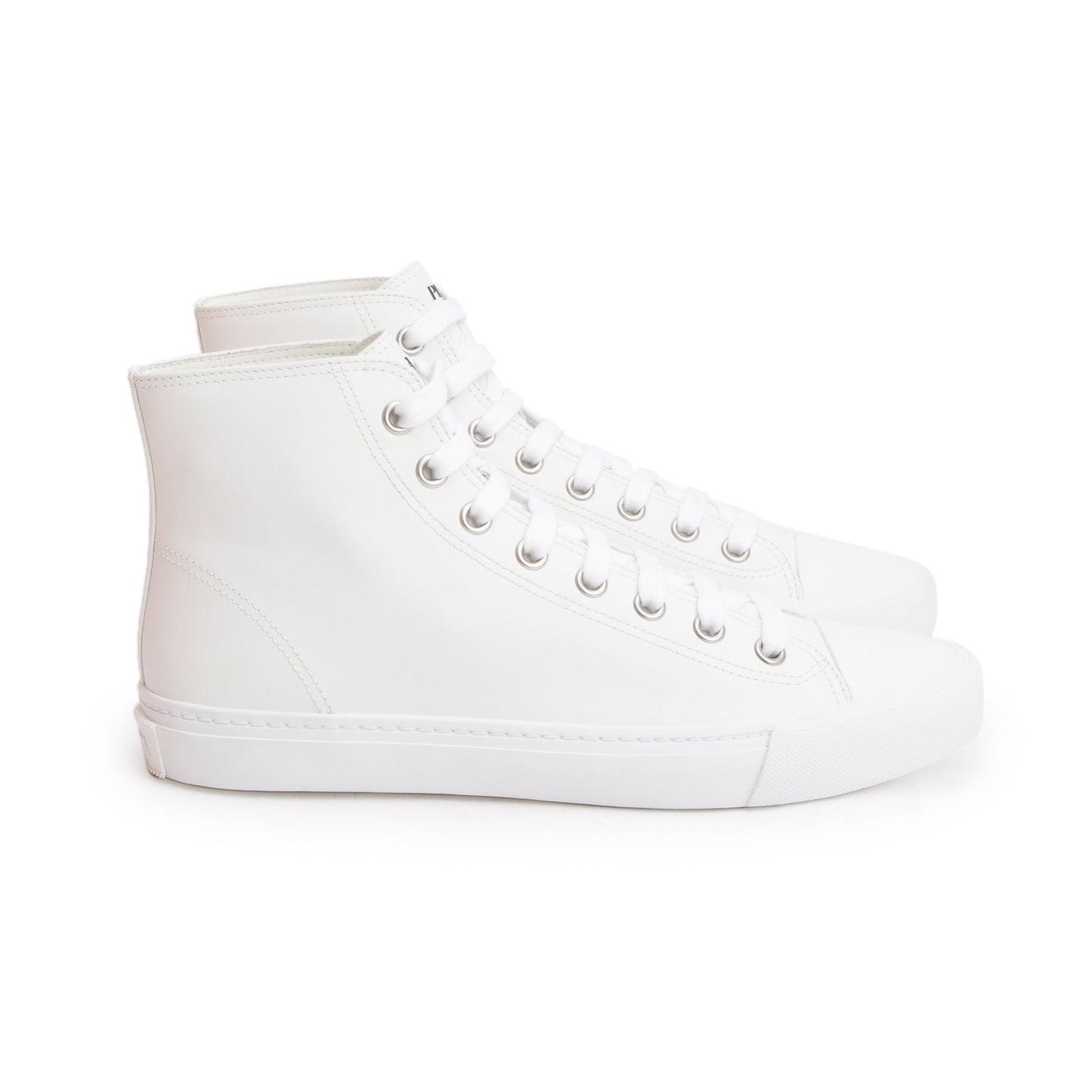 Prada White Vitello Plume Logo High Top Sneakers, Men's Size 9