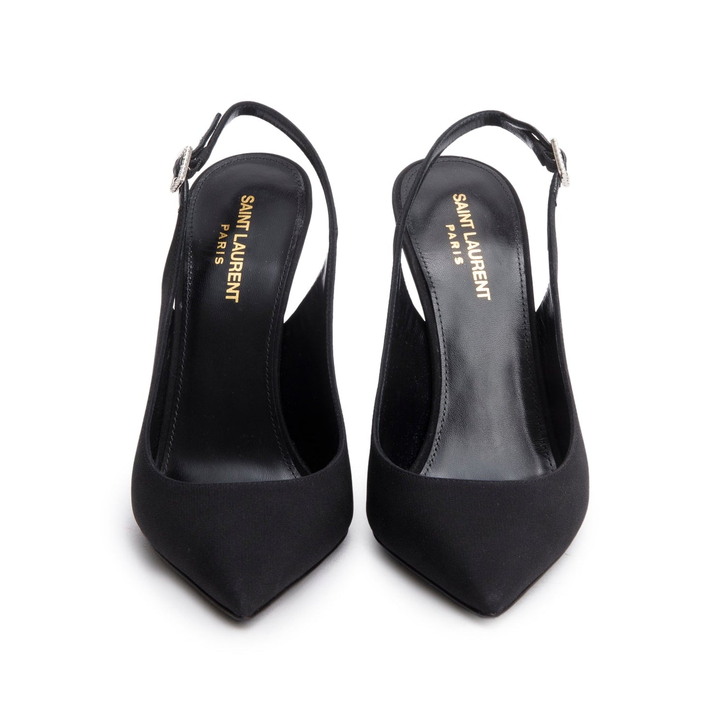 Saint Laurent Black Crepe Satin Opyum Crystal Slingback Pump, Size 39