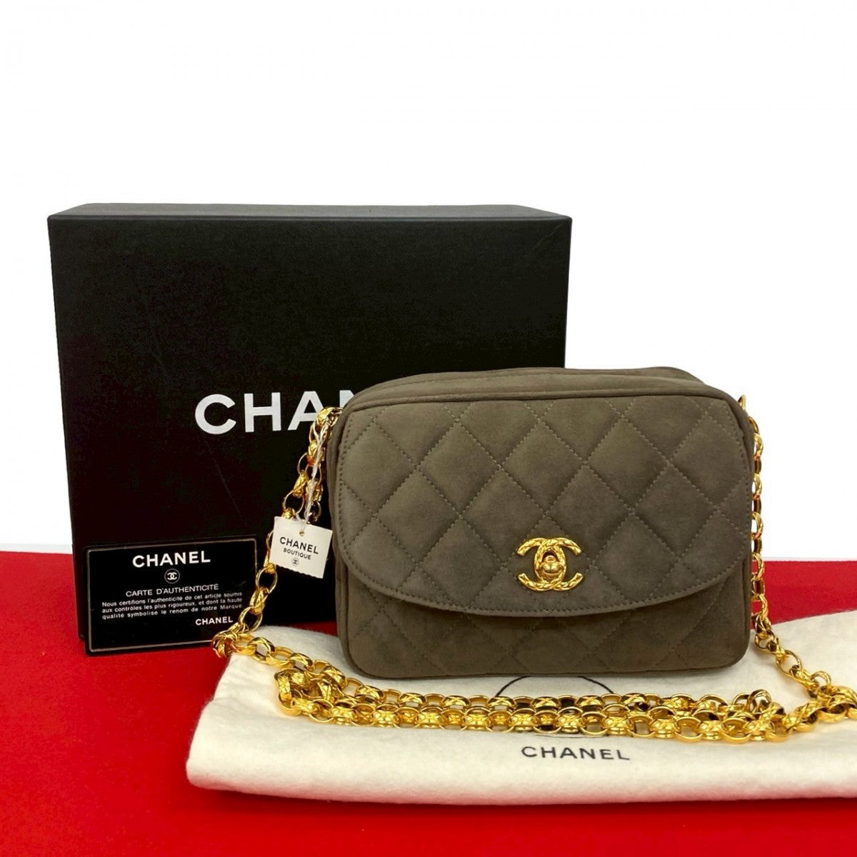 CHANEL Shoulder Bag Suede Brown Matrasse