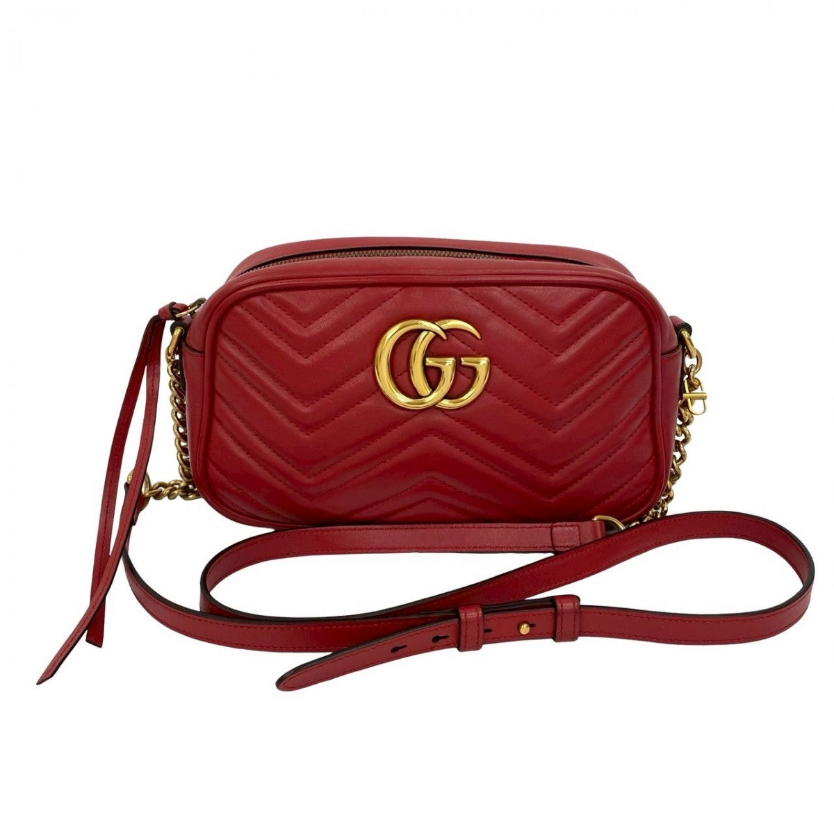 GUCCI Shoulder Bag leather Red GG Marmont