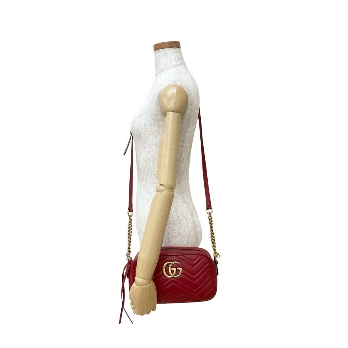 GUCCI Shoulder Bag leather Red GG Marmont