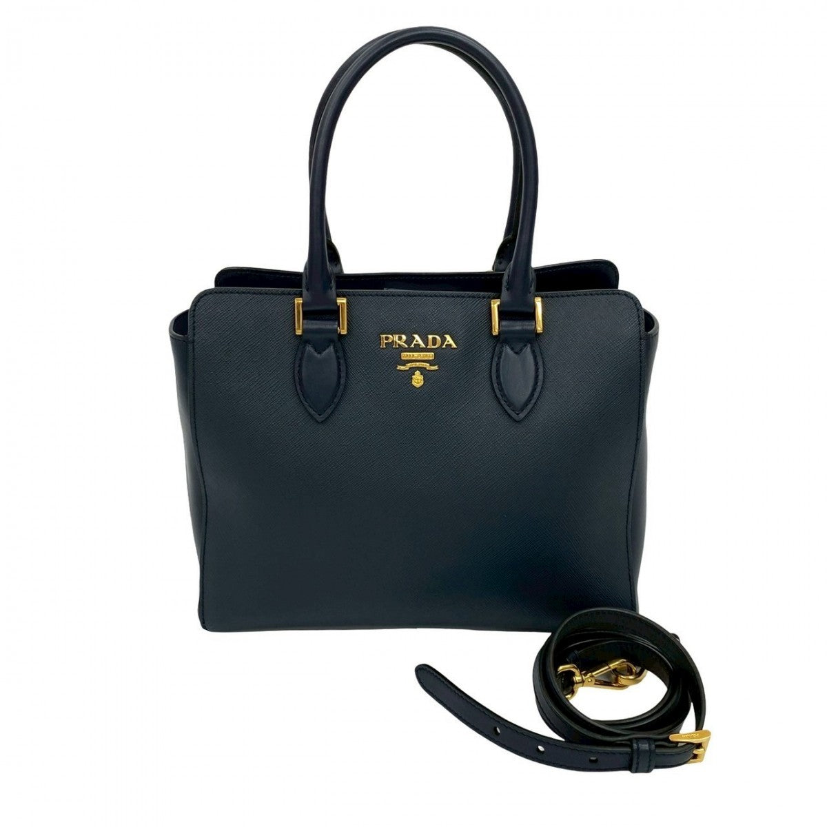 PRADA Shoulder Bag leather Navy