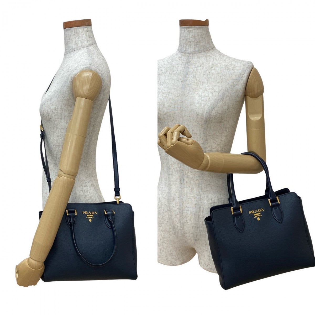 PRADA Shoulder Bag leather Navy