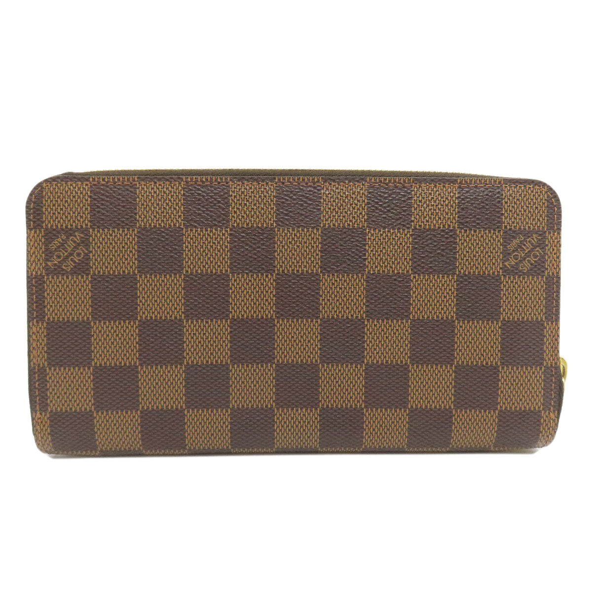LOUIS VUITTON Long Wallet Purse N60015 Damier canvas Brown Zippy wallet old Women