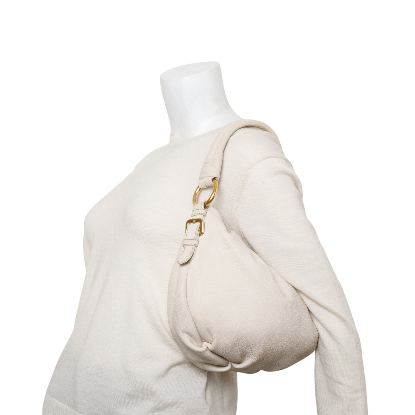 Prada Beige Cervo Pleats Small Shoulder Bag