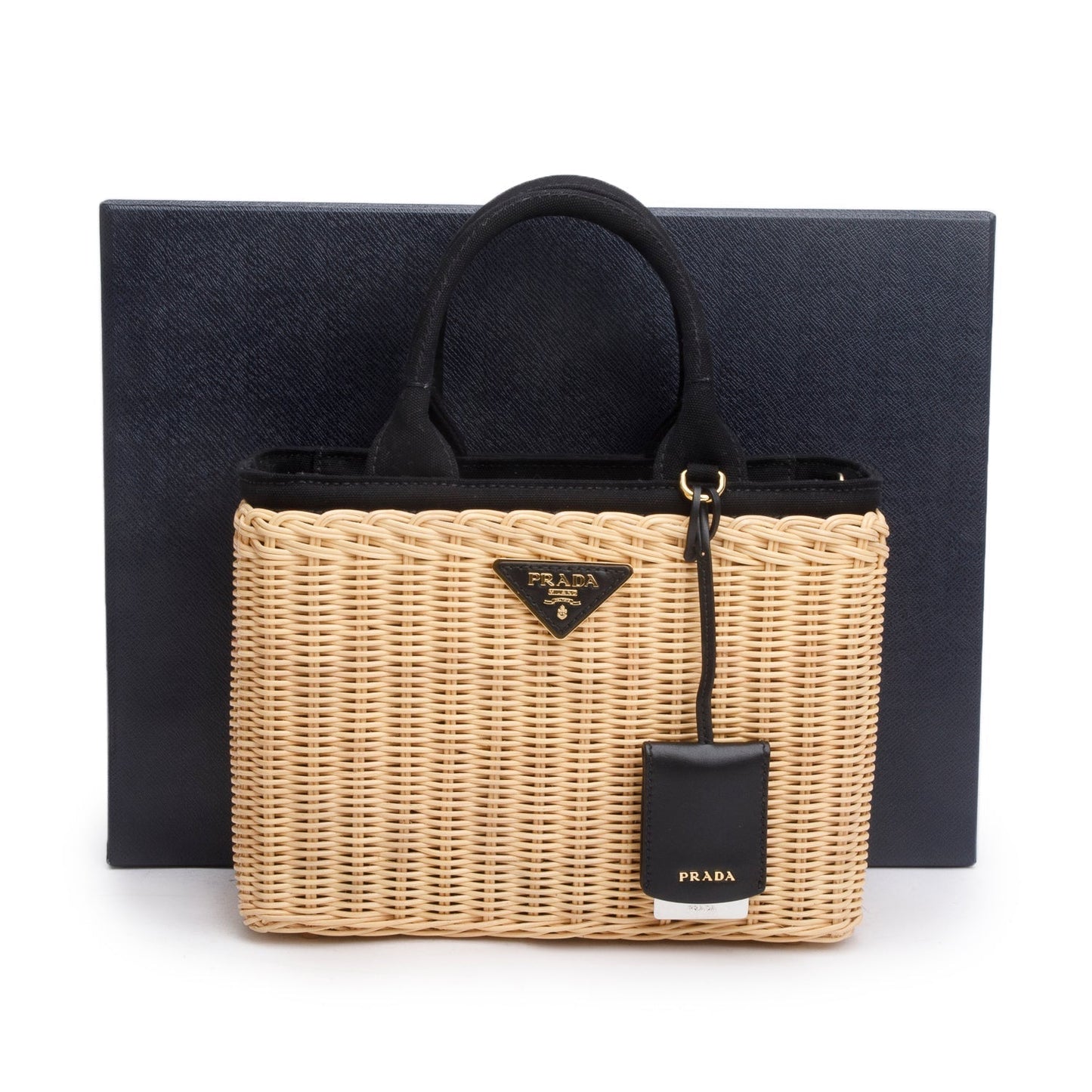 Prada 2023 Wicker/Canvas Medium Tote Naturale