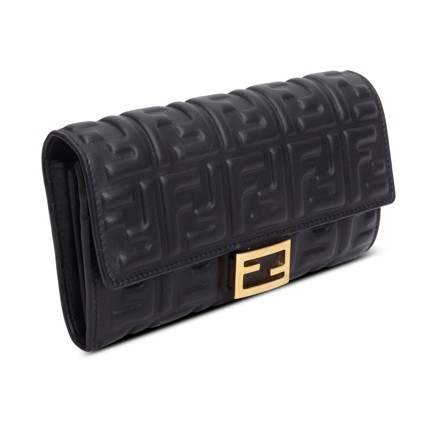 Fendi Black Nappa Mattisse FF Embossed Continental Wallet