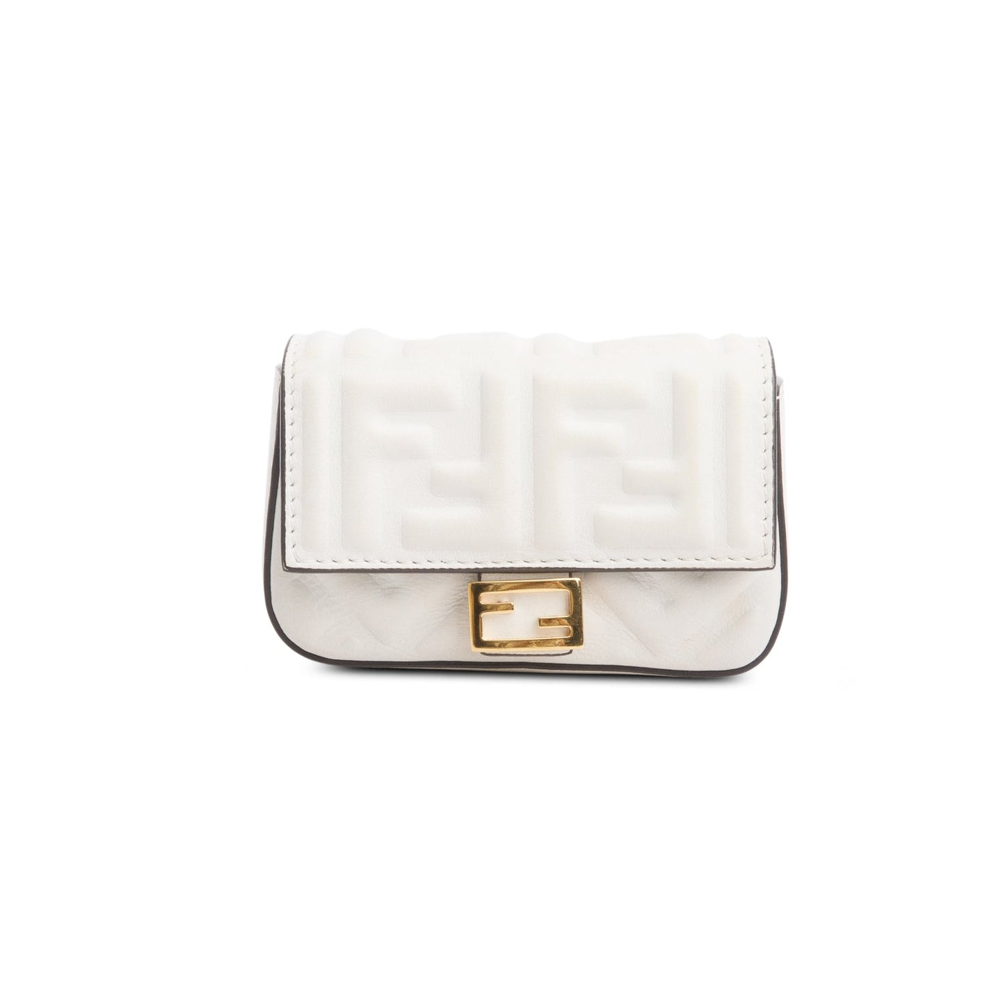 Fendi White Nappa Matisse FF Embossed Nano Baguette Charm
