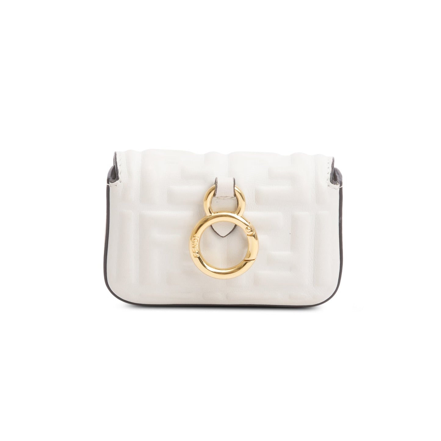 Fendi White Nappa Matisse FF Embossed Nano Baguette Charm