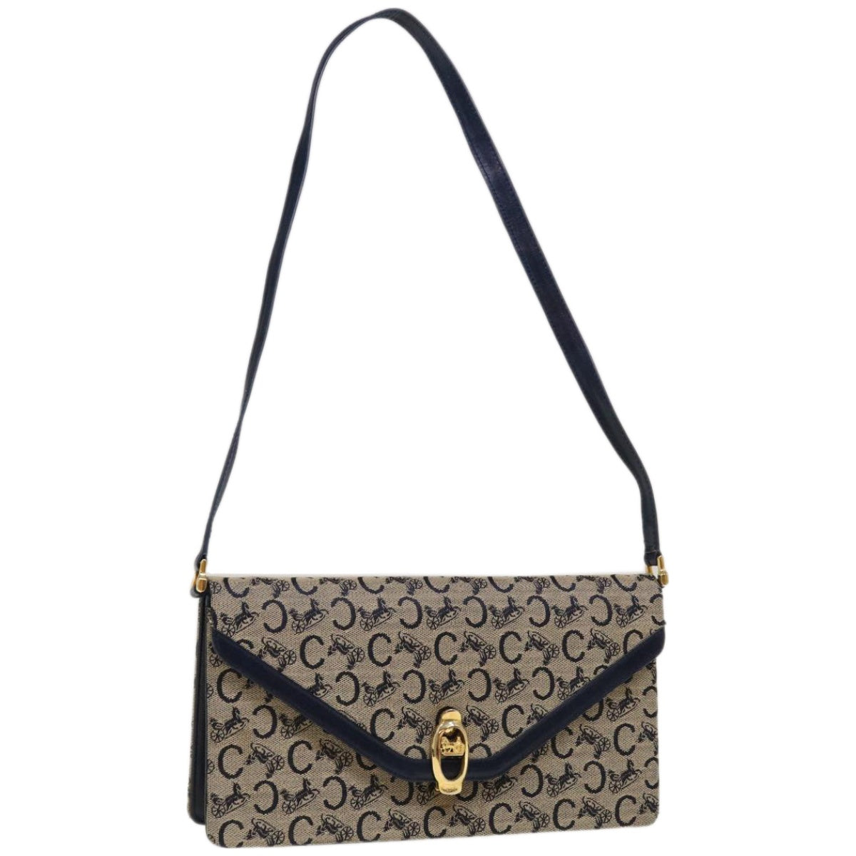 Luxury CELINE C Macadam Canvas Shoulder Bag Beige Navy  66179