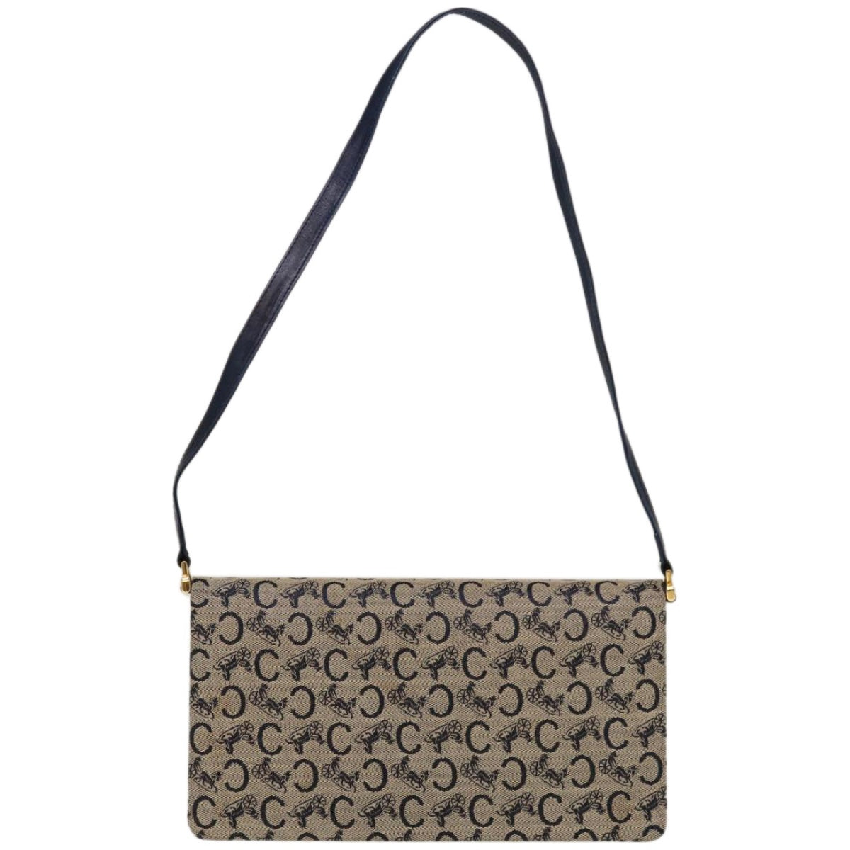 Luxury CELINE C Macadam Canvas Shoulder Bag Beige Navy  66179