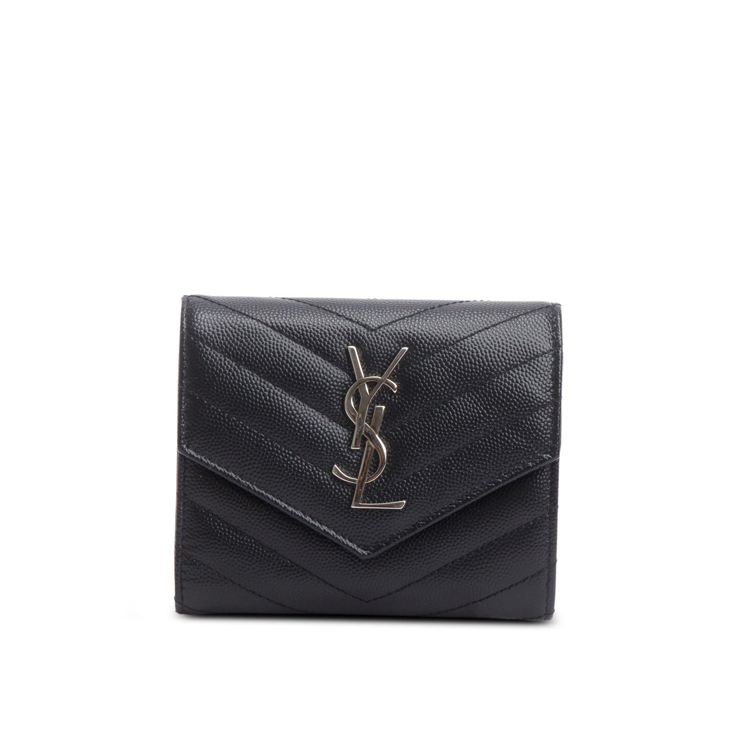 Saint Laurent 2022 Black Grain de Poudre Chevron Wallet