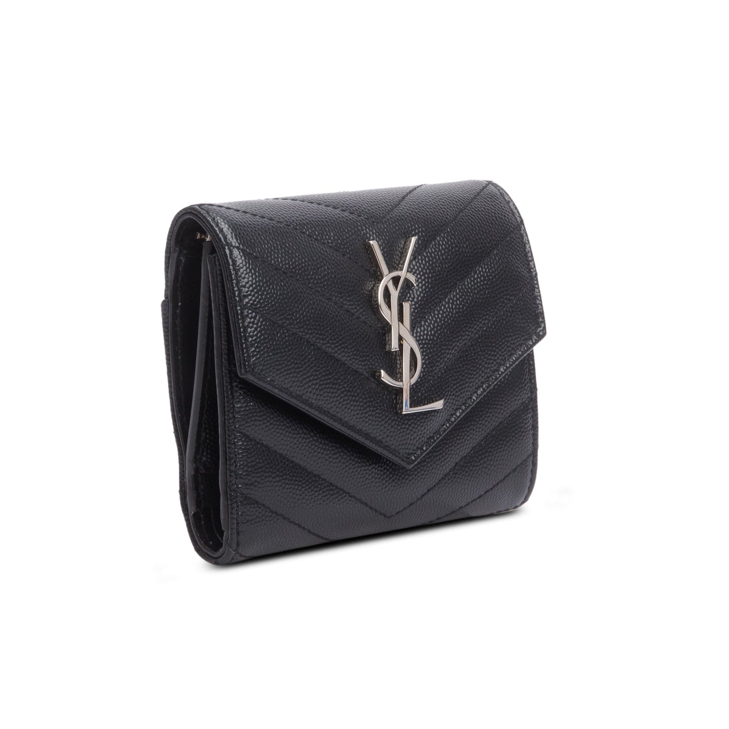 Saint Laurent 2022 Black Grain de Poudre Chevron Wallet