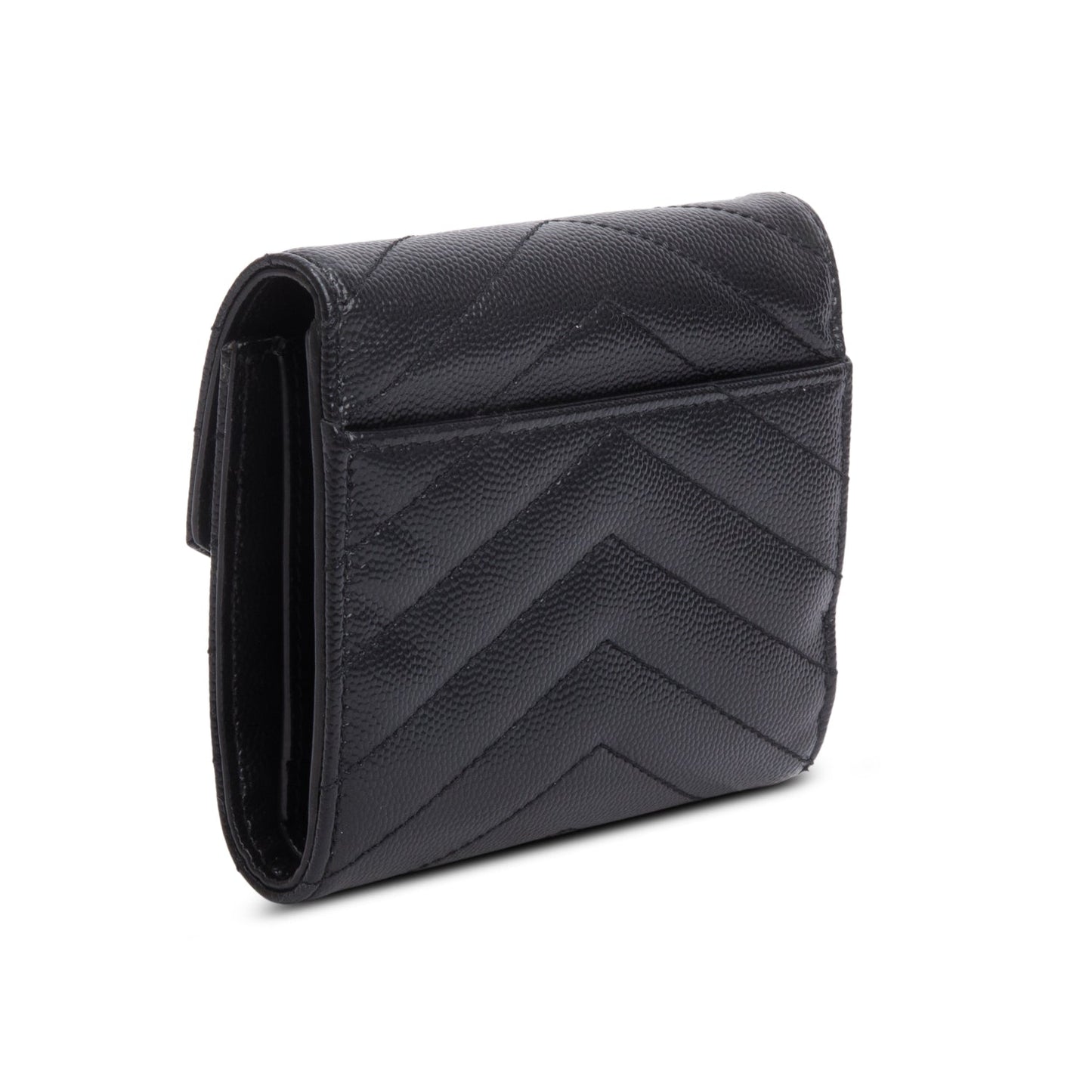 Saint Laurent 2022 Black Grain de Poudre Chevron Wallet