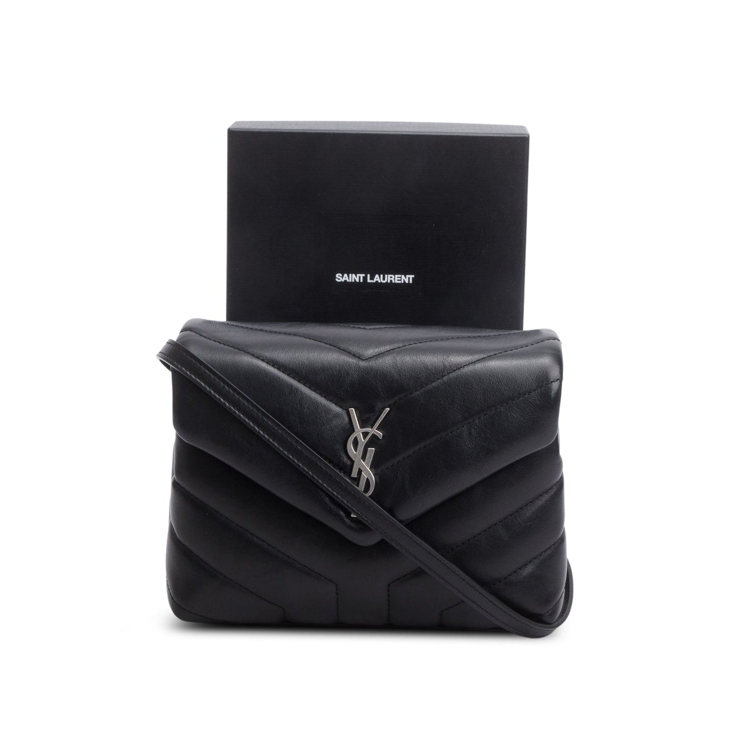 Saint Laurent Black Calfskin Y Quilted Monogram Toy Loulou Crossbody Bag