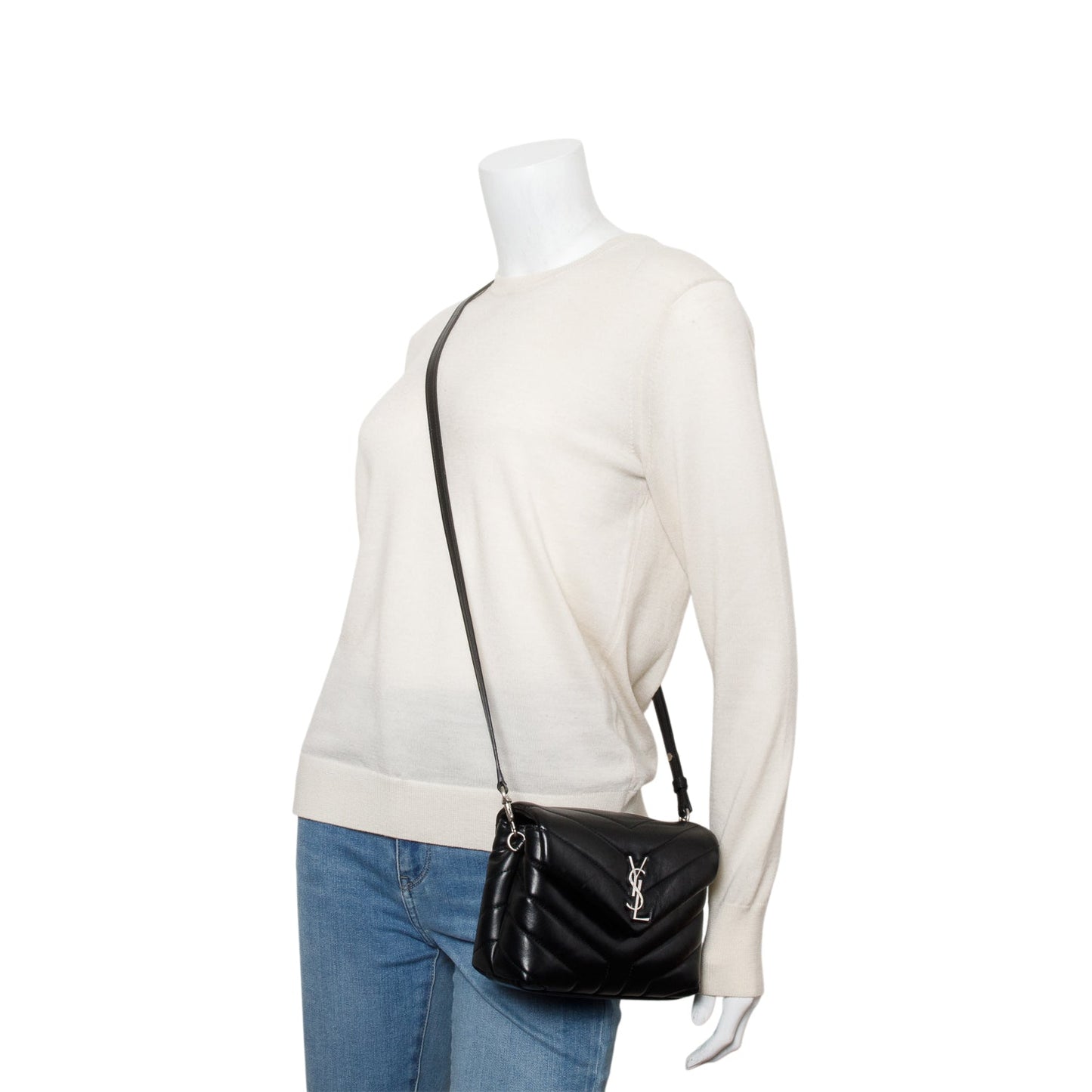 Saint Laurent Black Calfskin Y Quilted Monogram Toy Loulou Crossbody Bag