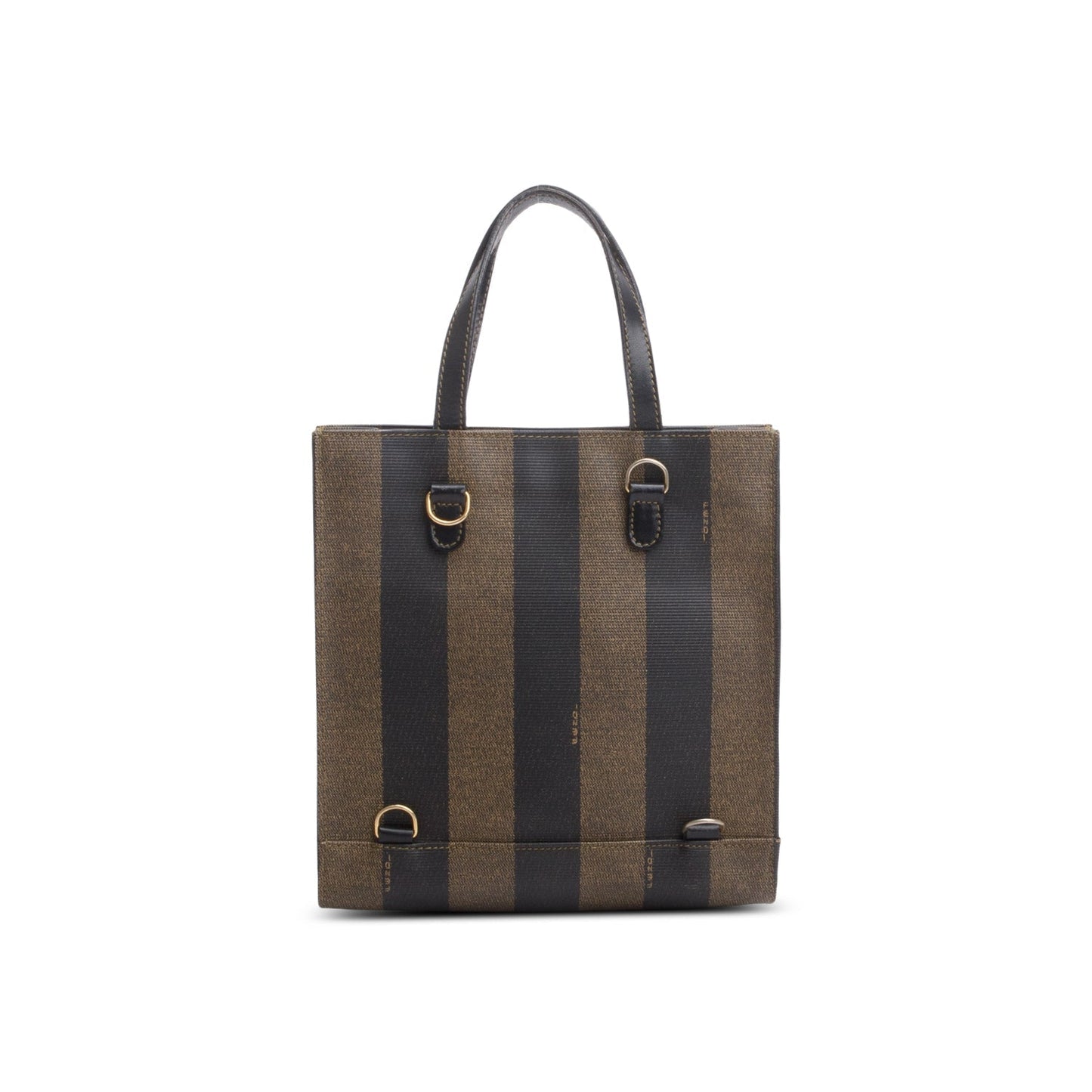 Fendi Vintage Leather Trimmed Brown Pequin Logo Tote