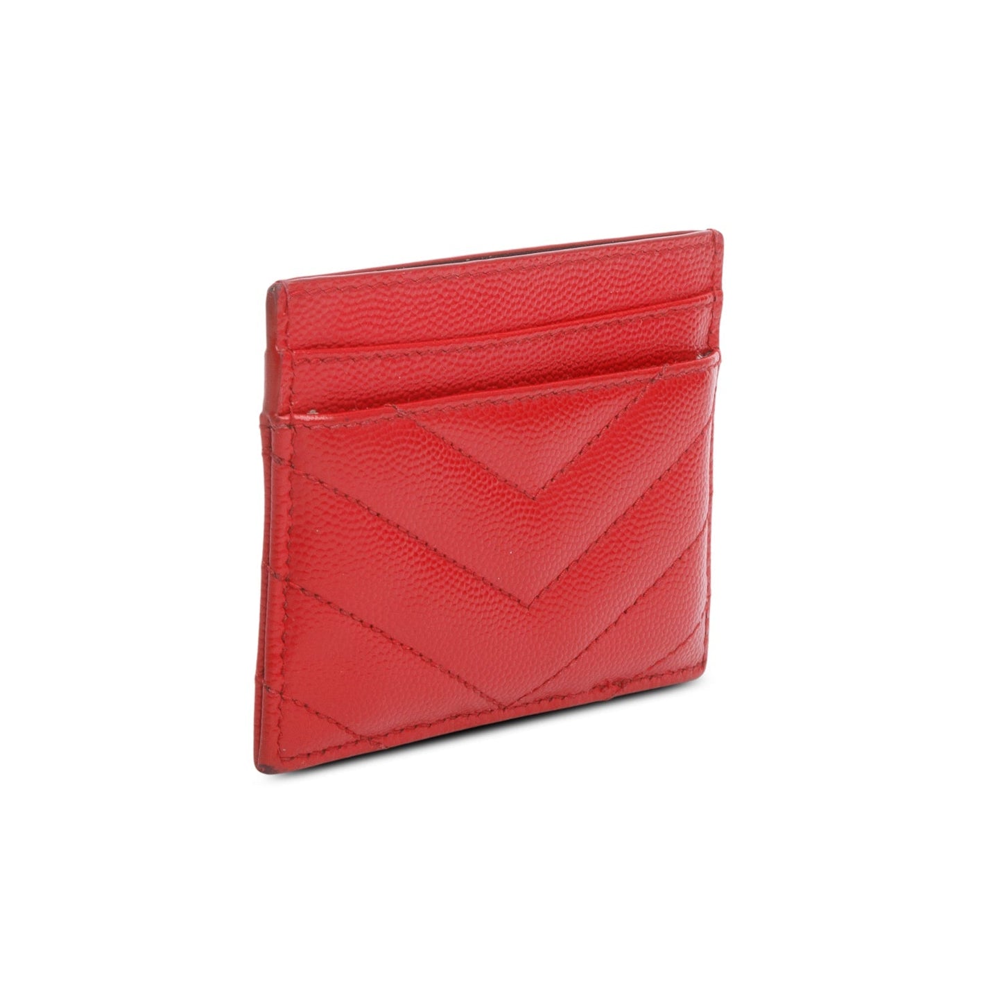 Saint Laurent 2020 Red Grain de Poudre Chevron Cassandre Card Holder