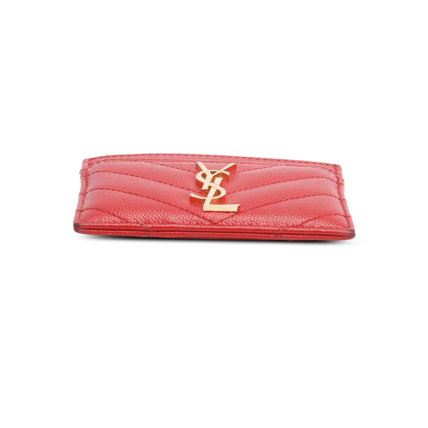 Saint Laurent 2020 Red Grain de Poudre Chevron Cassandre Card Holder