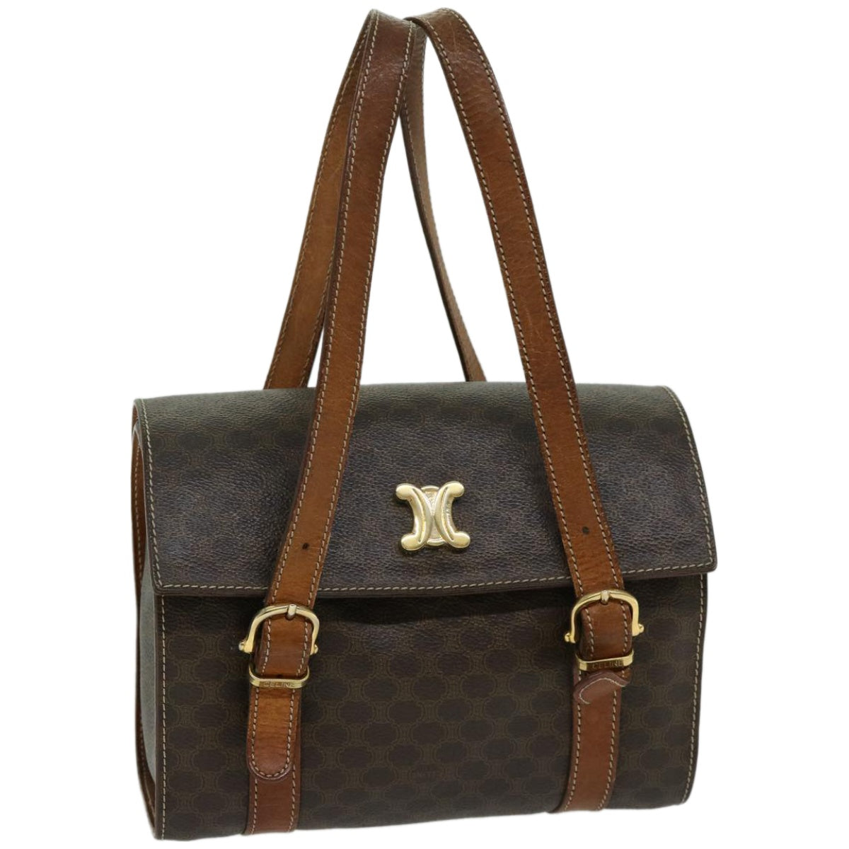 Luxury CELINE Macadam Canvas Hand Bag PVC 2way Brown  66276